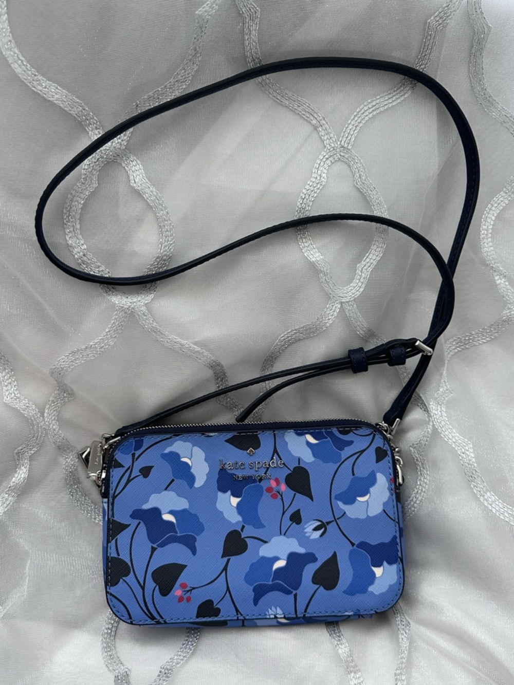 Kate Spade Staci Nouveau Bloom blue floral crossbody purse